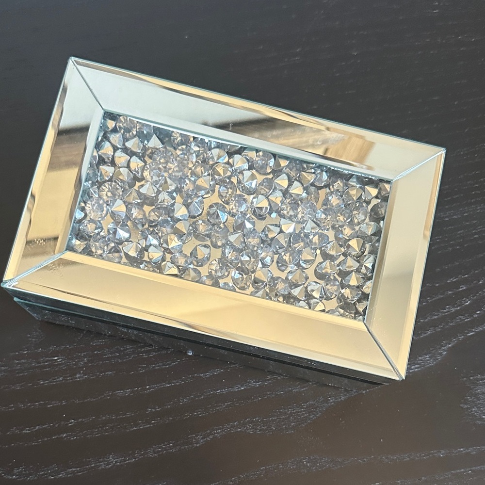Silver Mirrored Jewelry Box with Crystals